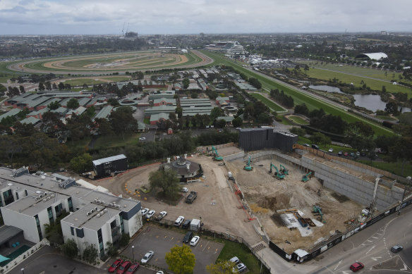 The Darley apartment complex under construction at Flemington Racecourse.