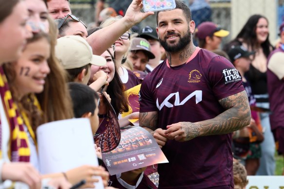 Broncos skipper Adam Reynolds  with fans days before the face-off with the Panthers.