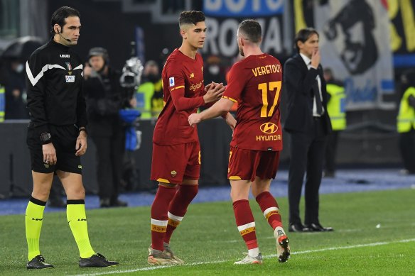 Cristian Volpato comes on for Jordan Veretout against Inter last month.