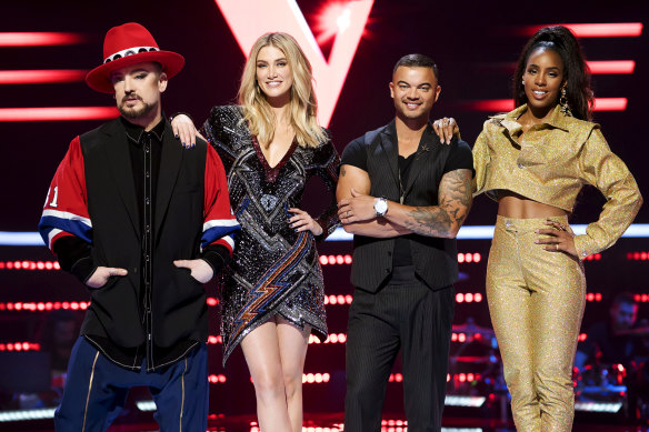 Swivelling again: Boy George, Delta Goodrem, Guy Sebastian and Kelly Rowland are all returning as coaches on The Voice in 2020.