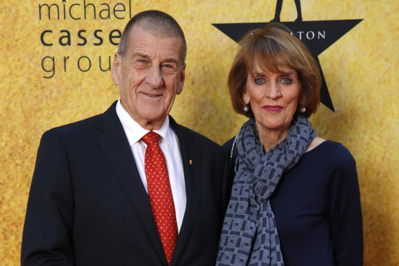 Jeff Kennett and Felicity Kellar pose for a shot on Thursday night.