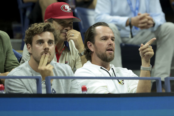 Popyrin’s coach, former Wimbledon semi-finalist Xavier Malisse, right, at the US Open.
