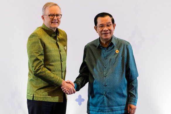 Prime Minister Albanese meets Hun Sen last November. The Albanese government is keen to strengthen ties in the region.