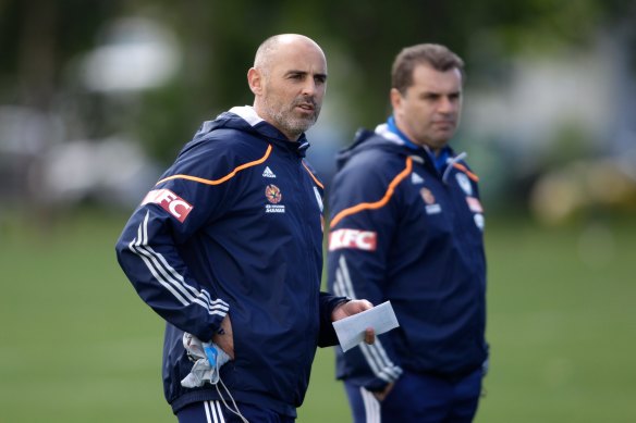 Kevin Muscat and Ange Postecoglou at Melbourne Victory in 2013.