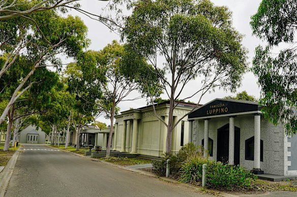 Family mausoleums at Fawkner Memorial Park.