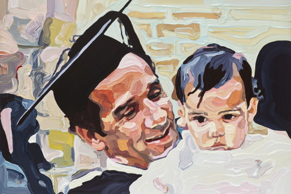 Charles Perkins at his 1966 graduation with his daughter Hetti.