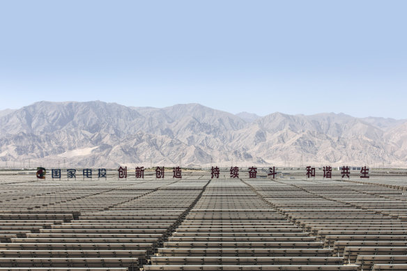 A solar power station on the outskirts of Golmud, Qinghai province. There has been a surge in clean energy investment in China.