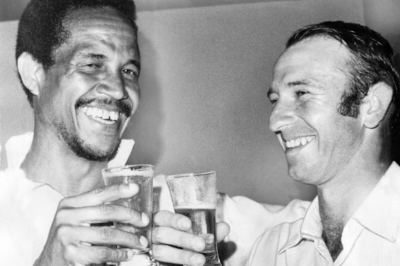 Doug Walters (right) was entertaining on and off the field. He is pictured here with Garry Sobers in 1972.