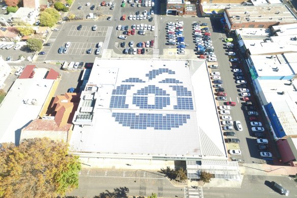 Woolworths' solar panels on a supermarket roof in Orange, NSW.