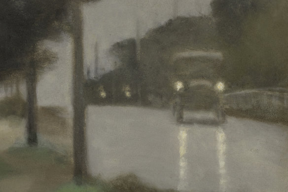 Clarice Beckett, Australia, 1887-1935, Motor lights, 1929, Melbourne, oil on board; Gift of Alastair Hunter OAM and the late Tom Hunter in memory of Elizabeth through the Art Gallery of South Australia Foundation 2019, Art Gallery of South Australia, Adelaide.