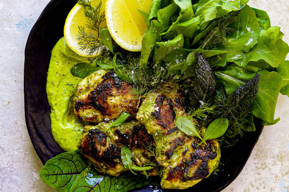 Green goddess dressing turns chicken thighs into a brilliant midweek meal.