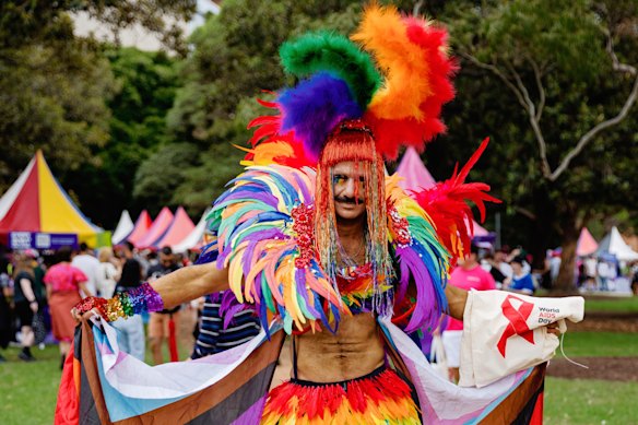 Drag queen Miss Rainbow at the Sydney Mardi Gras Fair Day at Victoria Park.