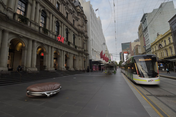 Melbourne's usually bustling Bourke Street Mall at a standstill.