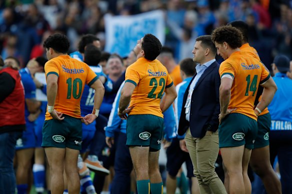 The Wallabies after losing to Italy in Florence in 2022.