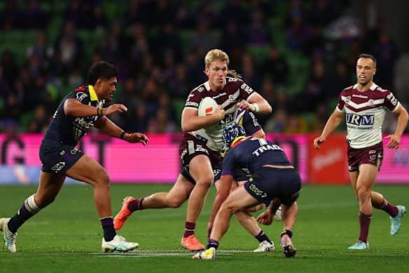 Manly’s Ben Trbojevic in action during the round 20 NRL match against the Storm.