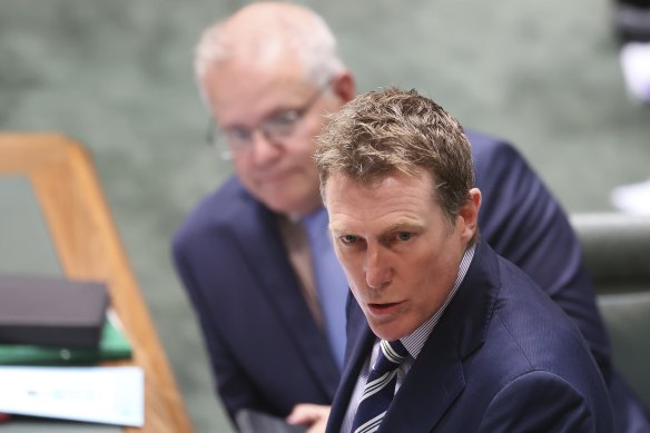 Prime Minister Scott Morrison (left) is considering whether to remove Attorney-General Christian Porter from his role.
