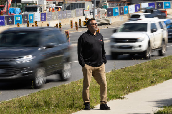 Hesham Mobarek from the Watsonia Traders Association, in front of where the North East Link tunnel will emerge. 