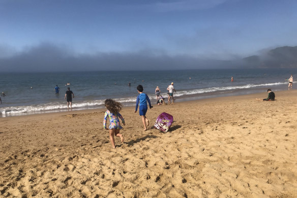 A haze hangs over Ocean Beach on the Central Coast on Sunday morning.