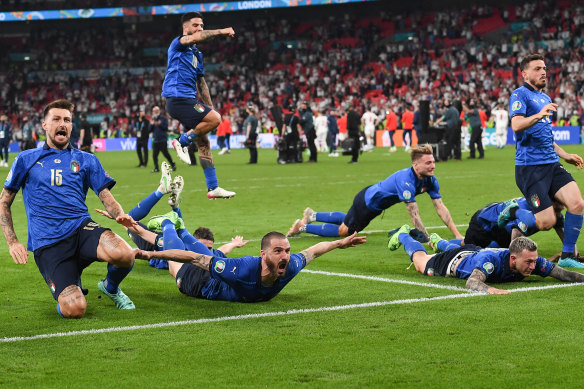 An ecstatic Italy head towards their loyal fans at Wembley.