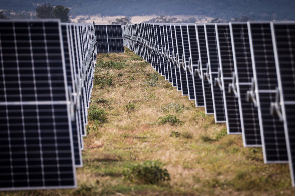 Photovoltaic modules at a solar farm on the outskirts of Gunnedah.