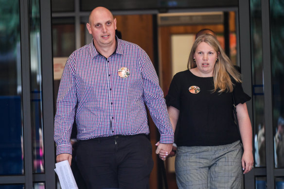 Ben and Steph Souvatzis leaving the Coroner’s Court on Monday.