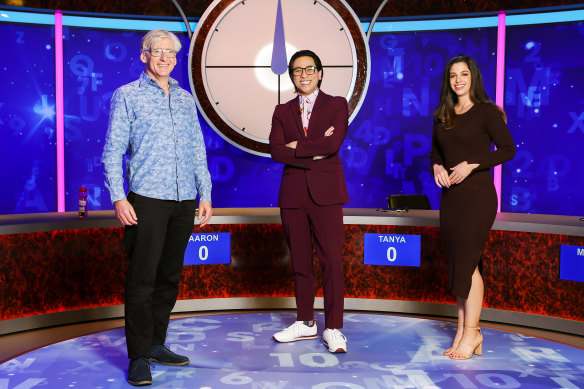 David Astle (left) and Lily Serna return for two new seasons of Letters & Numbers, with new host Michael Hing.