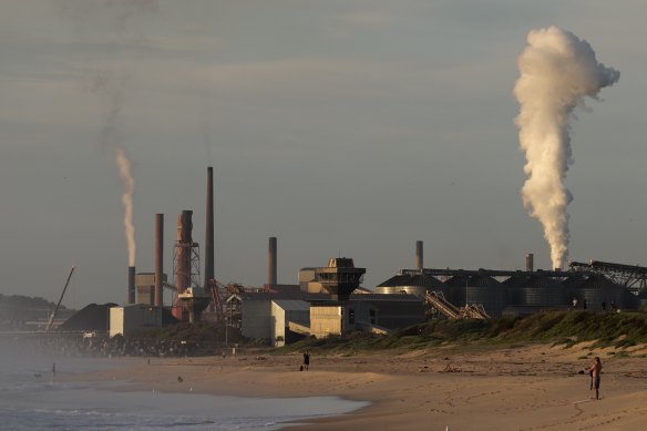 The Port Kembla Steelworks from Wollongong Beach.