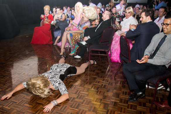 Devo Diva: Penny Tration hits the floor in protest after missing out on a DIVA gong.