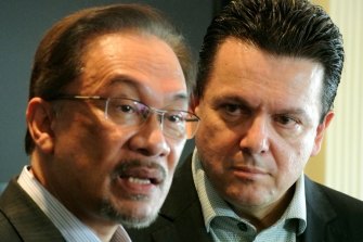 Malaysian opposition leader Anwar Ibrahim, left, with senator Nick Xenophon in Jakarta in 2014.