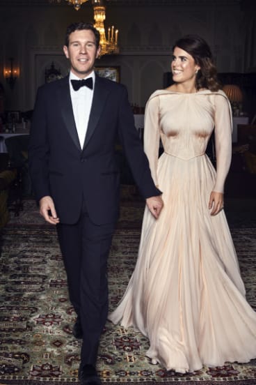 Princess Eugenie of York and Jack Brooksbank are photographed at Royal Lodge, Windsor, England, ahead of the private evening dinner.