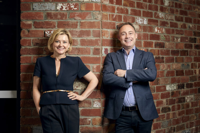 Charter Hall’s Carmel Hourigan and Australia Post’s Michael McNamara. The new digs have what designer Hassell calls the “homely warehouse” look.