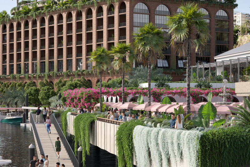 A render of the proposed nine-storey hotel at Howard Smith Wharves, recently submitted to Brisbane City Council.