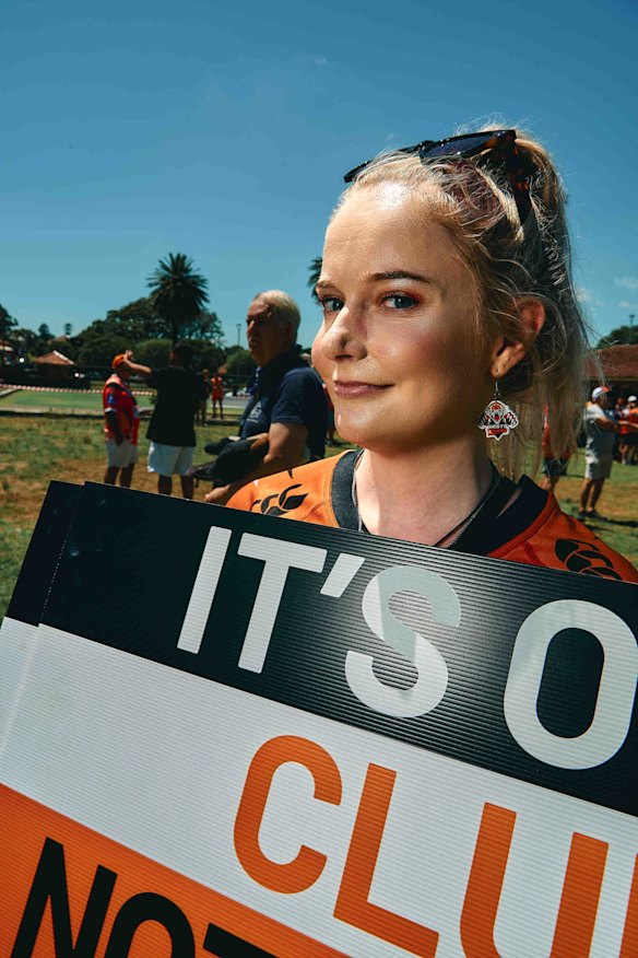 Hannah Nichols and her Wests Tigers earrings.