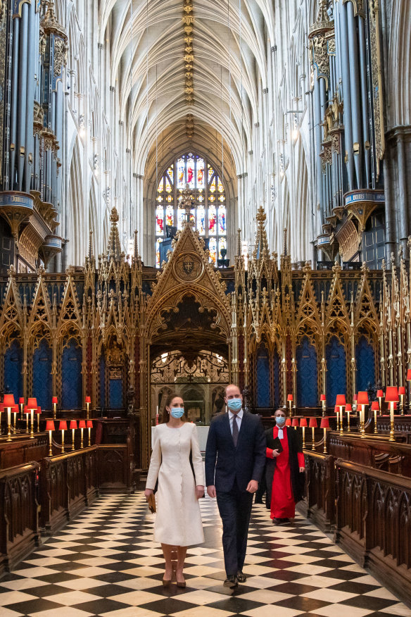 Prince William and Catherine visit the COVID vaccination centre at Westminster Abbey last month.