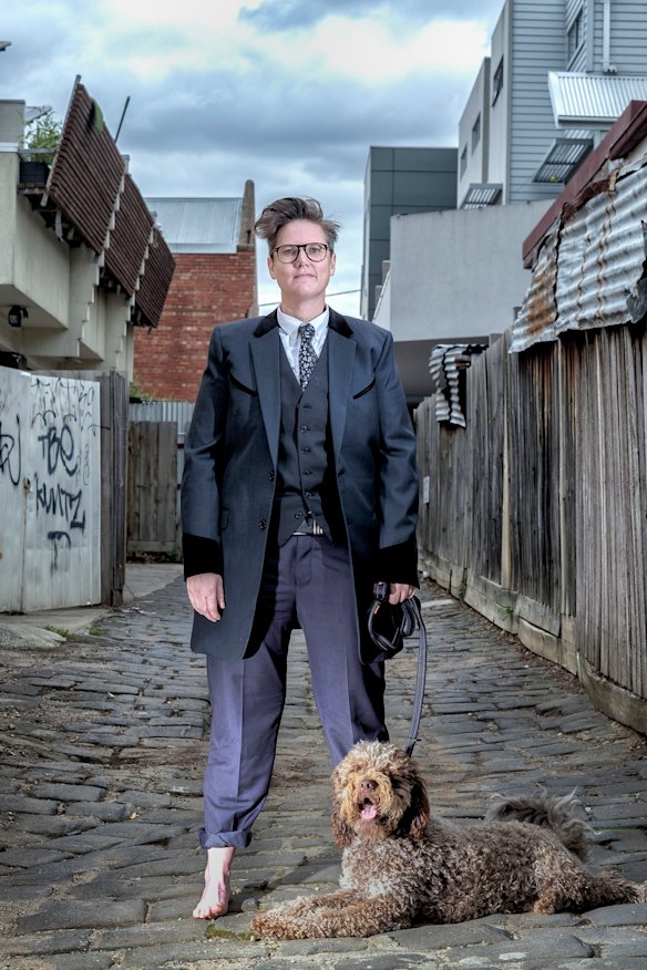 Gadsby with her dog Douglas in Melbourne.