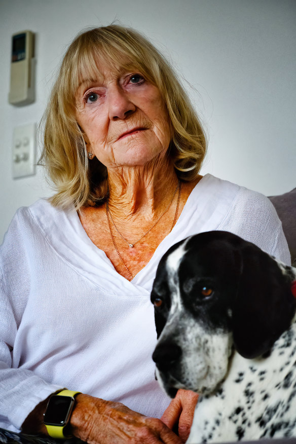 Karen McKay, whose Rivervue retirement village home flooded in October 2022, at her temporary accommodation in Cowes.