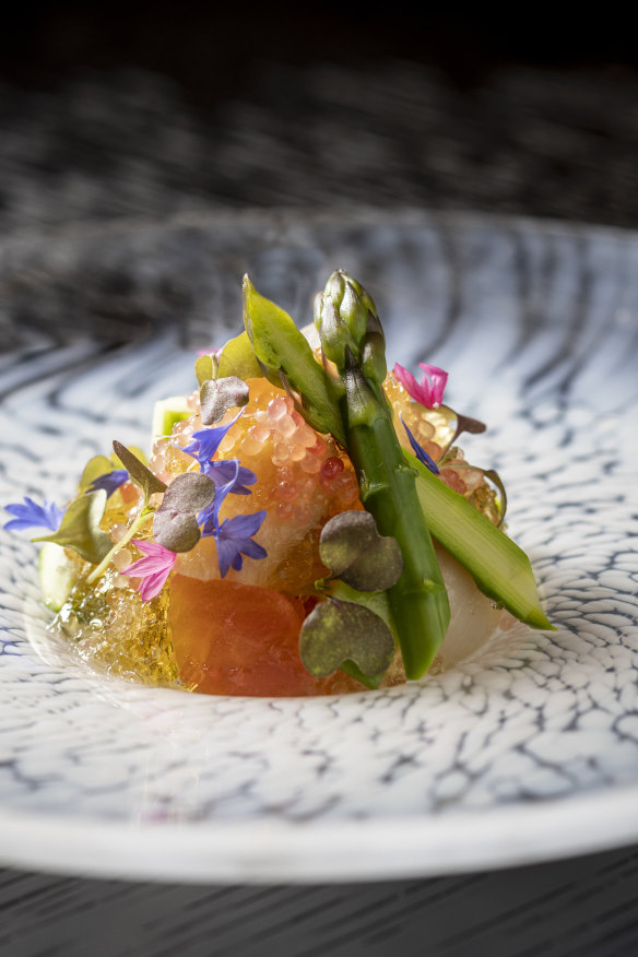 Scallop and abalone in dashi jelly.