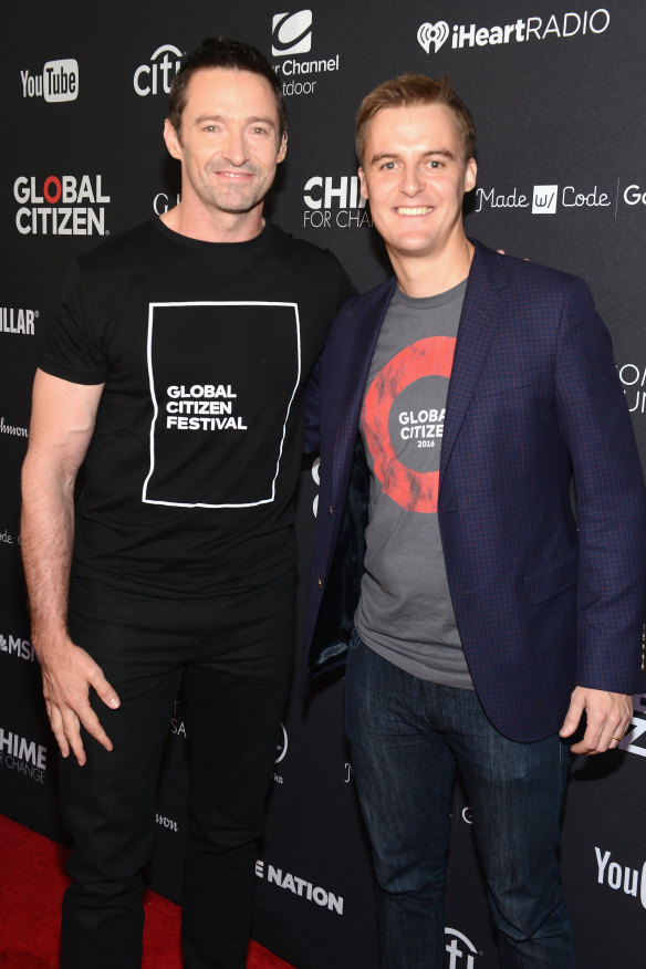 Hugh Jackman with Evans during the 2016 Global Citizen Festival in New York.