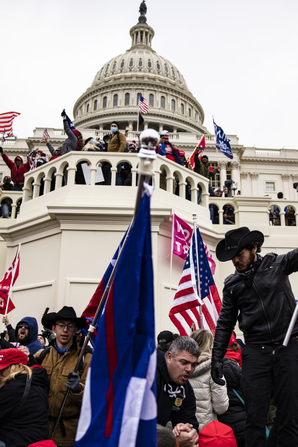Donald Trump’s supporters during the January 6 attack on the US Capitol in 2021. They took his command to “fight like hell” literally.