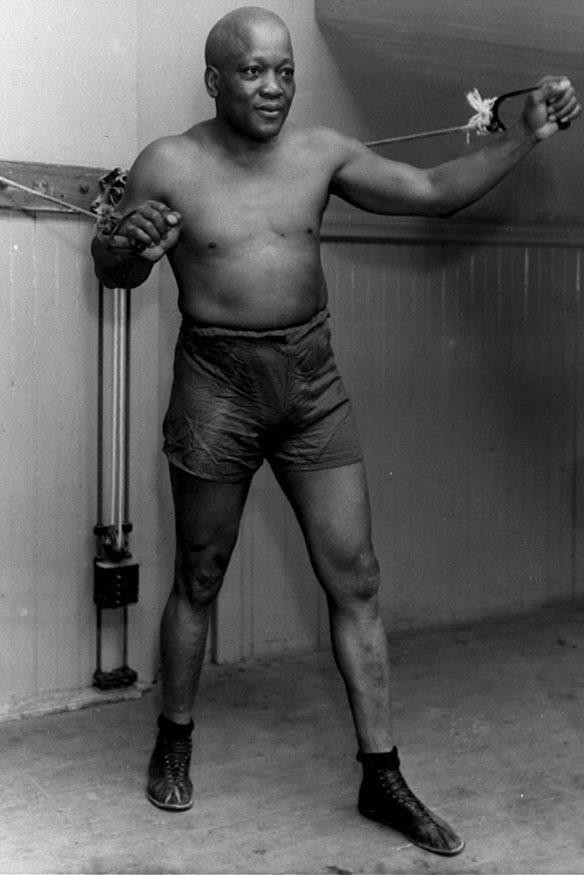 In this 1932 file photo, boxer Jack Johnson work out in New York City.
