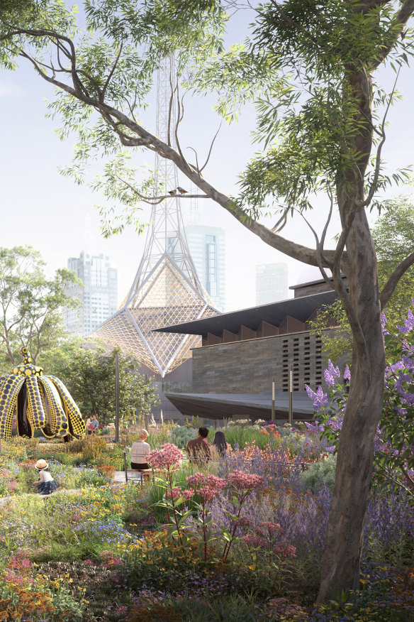 A render of how Laak Boorndap will look, behind the NGV and Arts Centre.