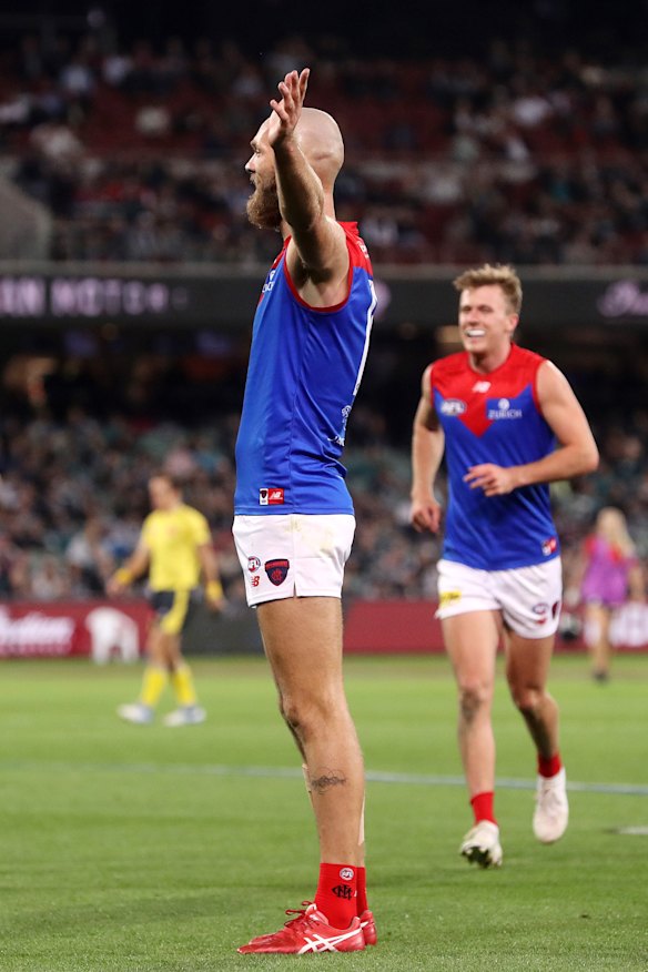 Standing tall: It was a big night from Demons skipper Max Gawn.