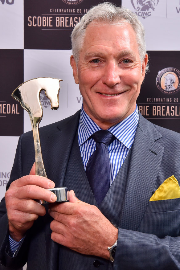 Rupert Legh with the 2016 Victorian Racehorse of the Year Award, awarded to Chautauqua.
