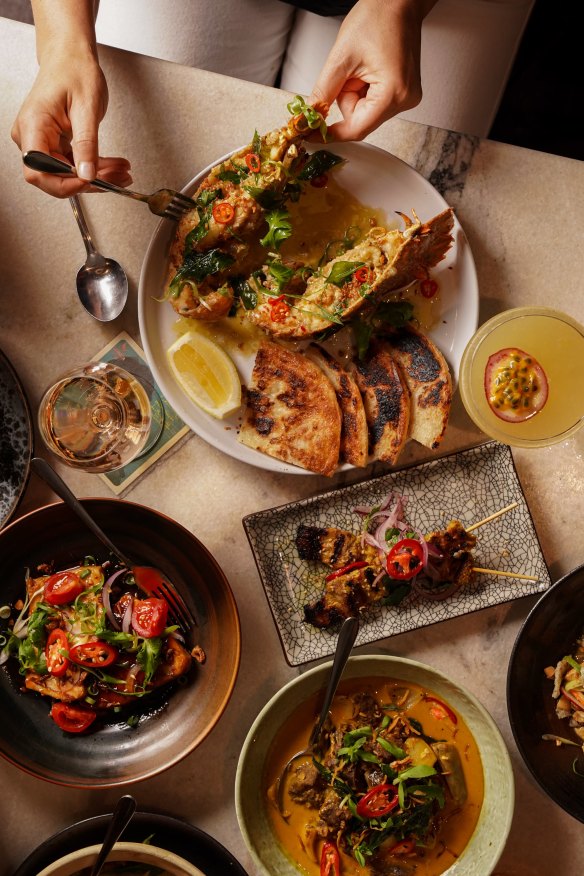 Balmain bug with roti and Angus beef skewers. 