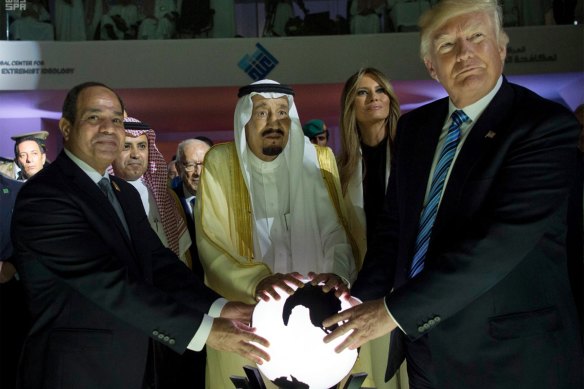 Affinity for autocrats: Donald Trump with Saudi King Salman bin Abdulaziz, centre,  and Egyptian President Abdel Fattah al-Sisi in Riyadh in May 2017.