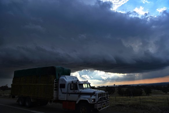 A severe storm rolls in near Gunning in NSW.