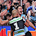 Nicho Hynes celebrates a try.