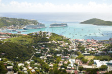 Cruise ships docked in Charlotte Amalie Harbour, off Saint Thomas island.