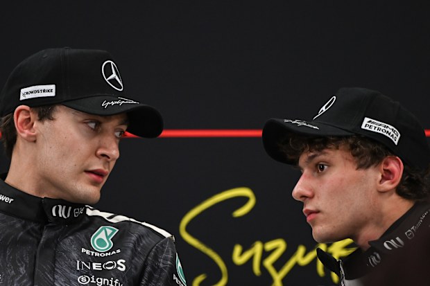George Russell (left) and Kimi Antonelli (right) have been a stellar pairing for Mercedes. 
