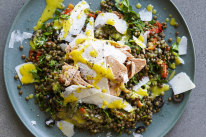 Lentil and tuna salad with honey-mustard dressing.